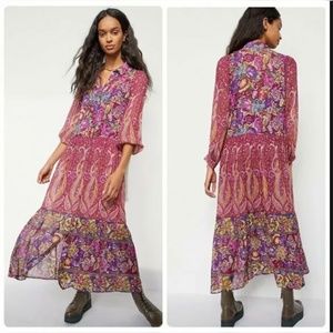 ANTHROPOLOGIE  Nikole Midi/Maxi Floral tier Paisley Boho chic revivalDress Chloe